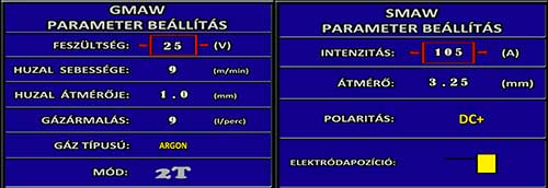 Weldtrainer hegesztési paraméter beállítása